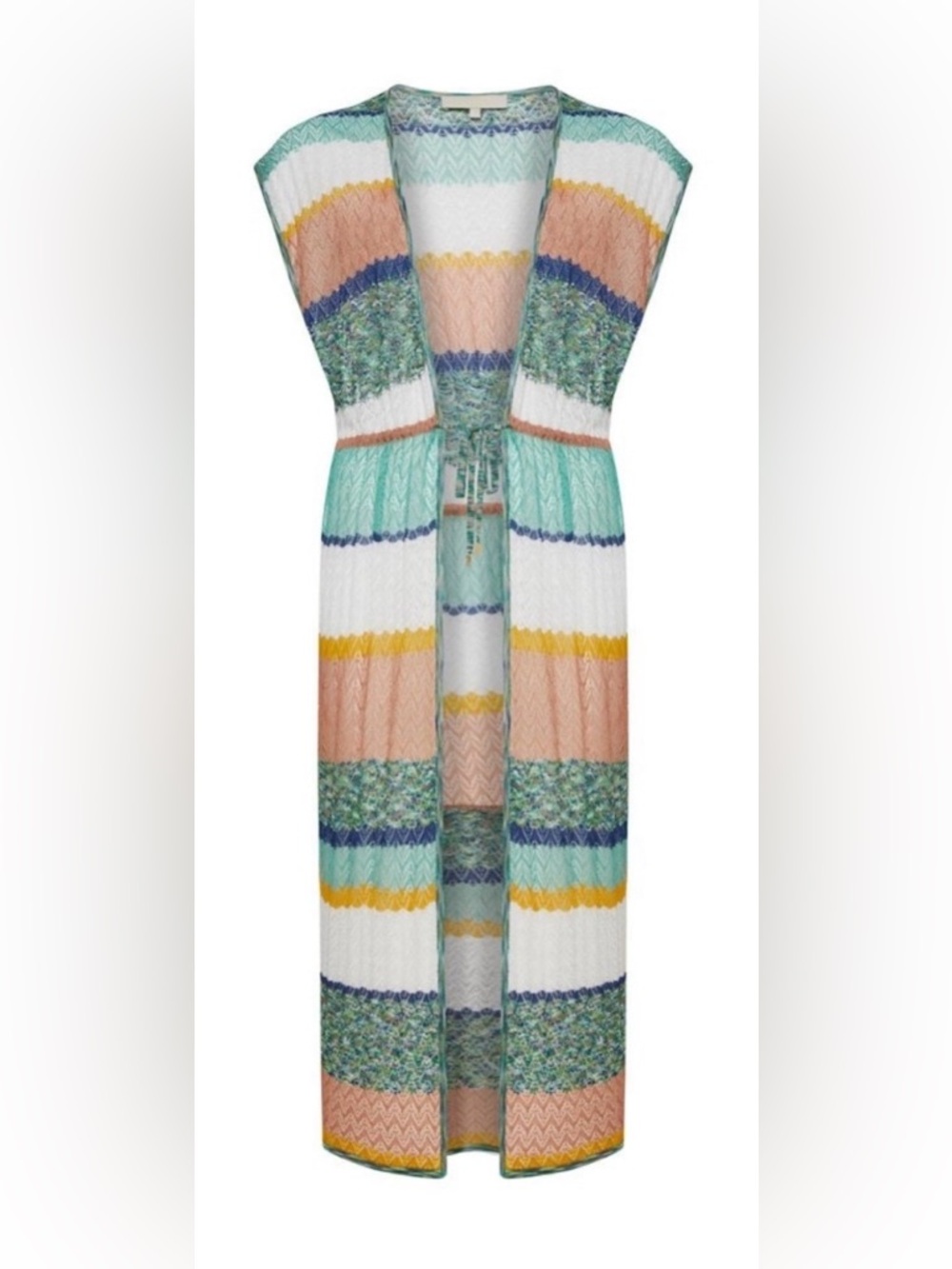 NWT KNITSS ARDEN VEST STRIPED POINTELLE DRAWSTRING WAIST LONG KNIT VEST